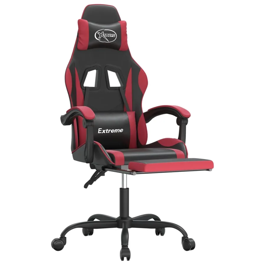 Chaise de jeu avec repose-pied Noir/rouge bordeaux Similicuir - 6