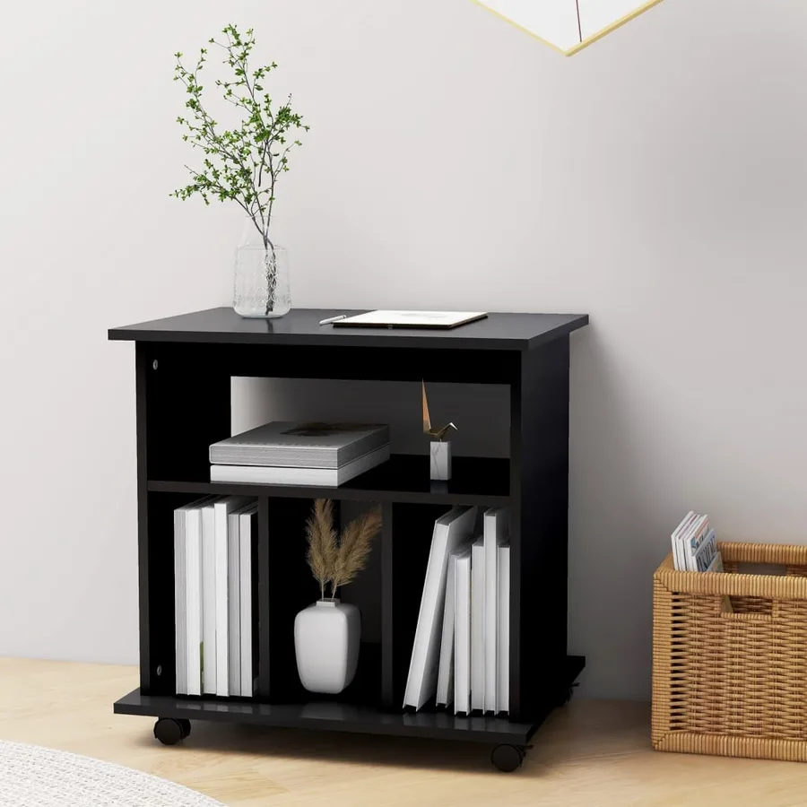 Armoire à roulettes Noir 60x45x60 cm Bois d’ingénierie - 3