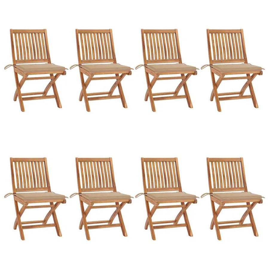 Chaises pliables de jardin avec coussins lot de 8 Teck solide