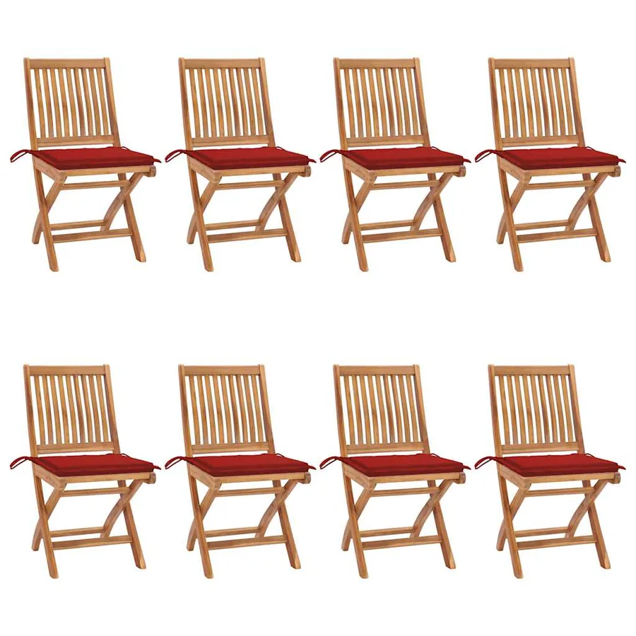 Chaises pliables de jardin avec coussins lot de 8 Teck solide - 14