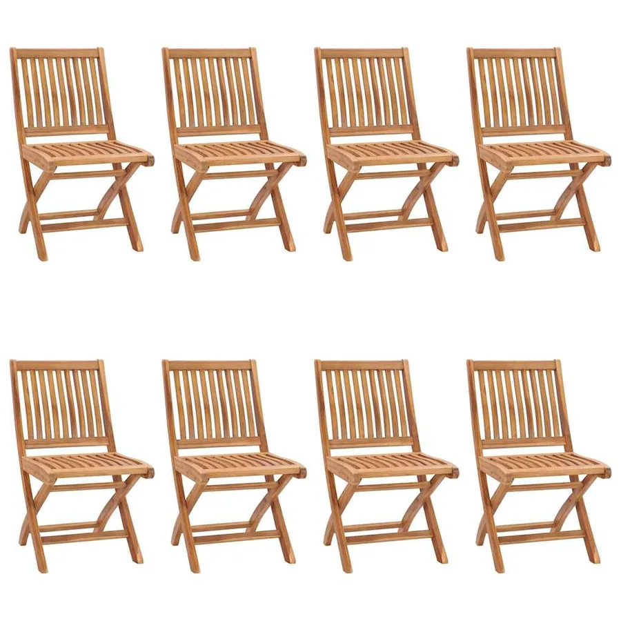 Chaises pliables de jardin avec coussins lot de 8 Teck solide - 15