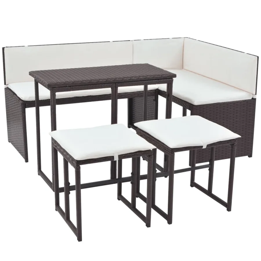 Ensemble à manger d'extérieur 5 pcs Acier Résine tressée Marron - 2