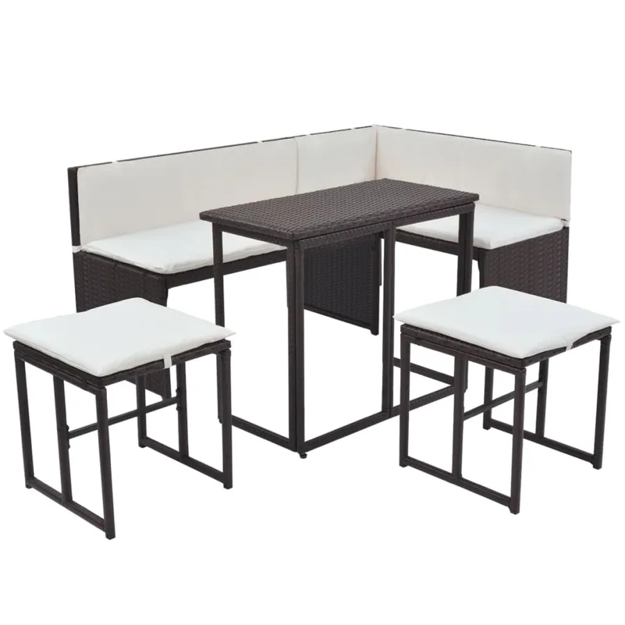 Ensemble à manger d'extérieur 5 pcs Acier Résine tressée Marron - 3