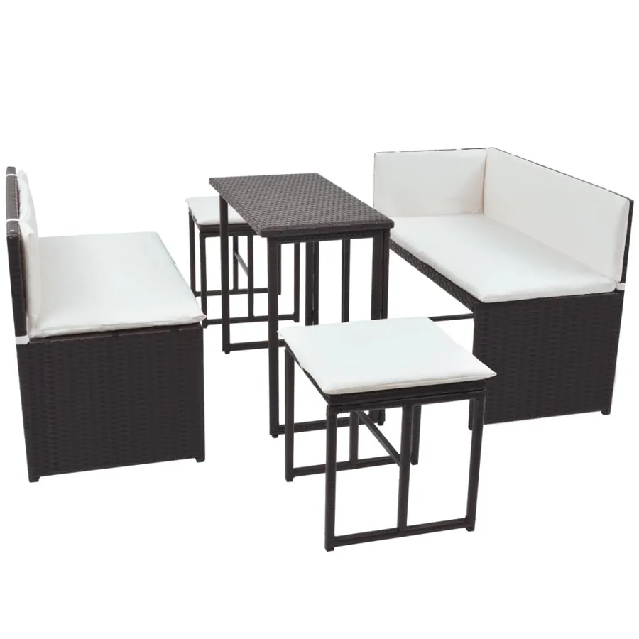 Ensemble à manger d'extérieur 5 pcs Acier Résine tressée Marron - 4