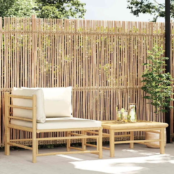 Salon de jardin 2 pcs avec coussins blanc crème Bambou