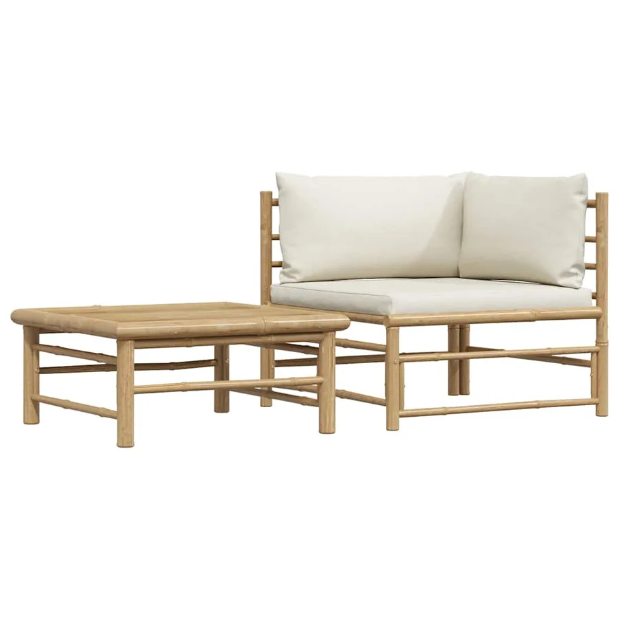Salon de jardin 2 pcs avec coussins blanc crème Bambou - 2