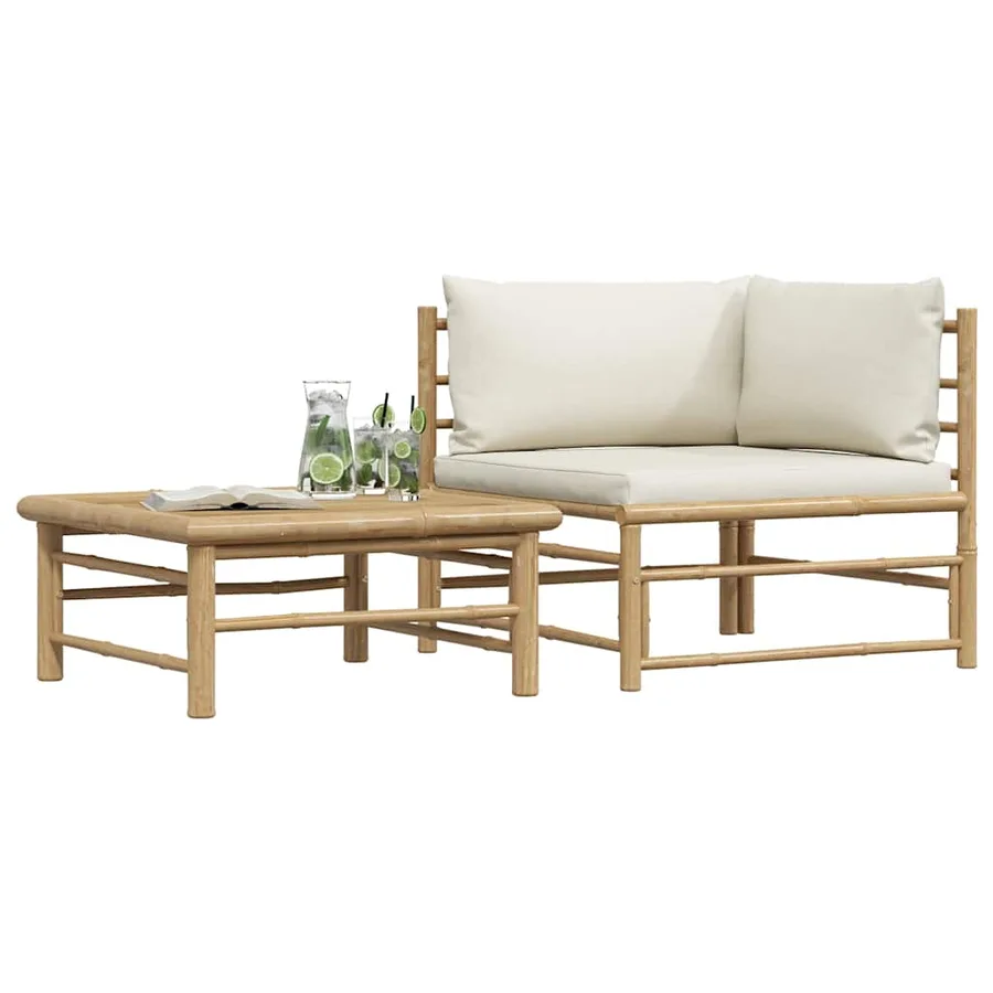 Salon de jardin 2 pcs avec coussins blanc crème Bambou - 4