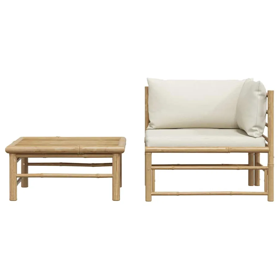Salon de jardin 2 pcs avec coussins blanc crème Bambou - 5