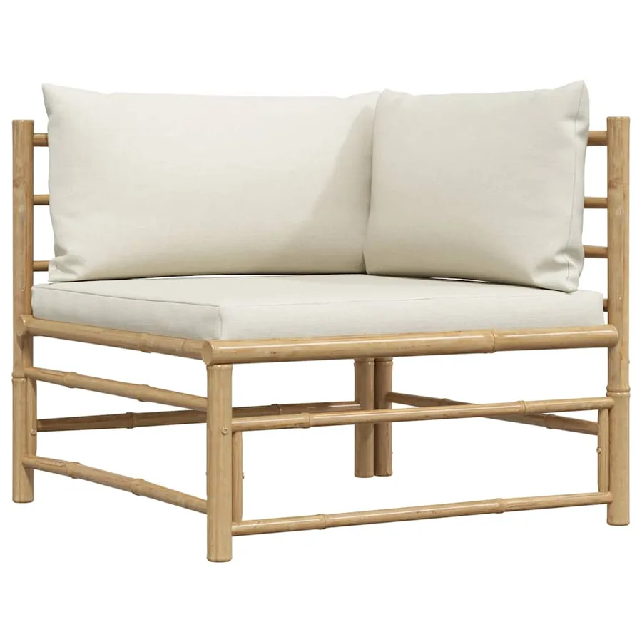 Salon de jardin 2 pcs avec coussins blanc crème Bambou - 6