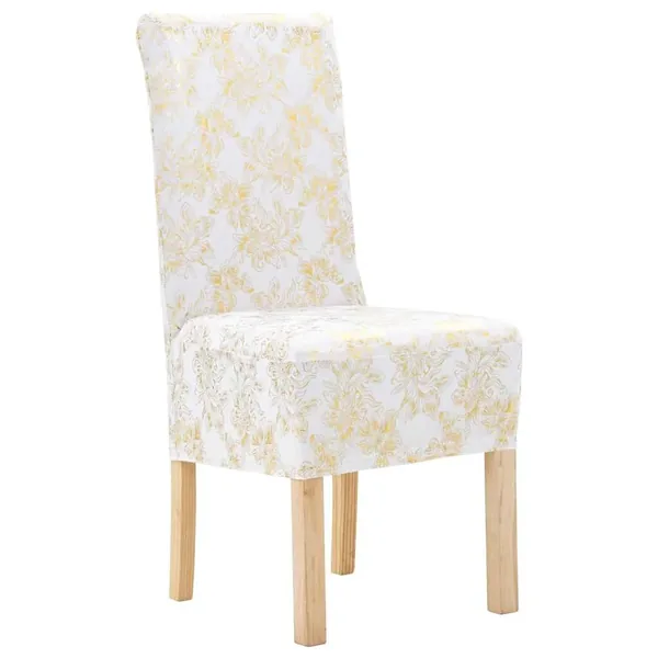 Housses extensibles de chaise 6 pcs Blanc avec imprimé doré