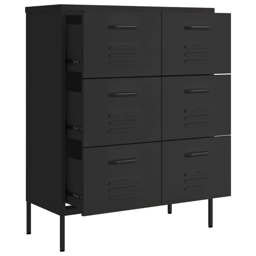 Armoire à tiroirs Noir 80x35x101,5 cm Acier - 6
