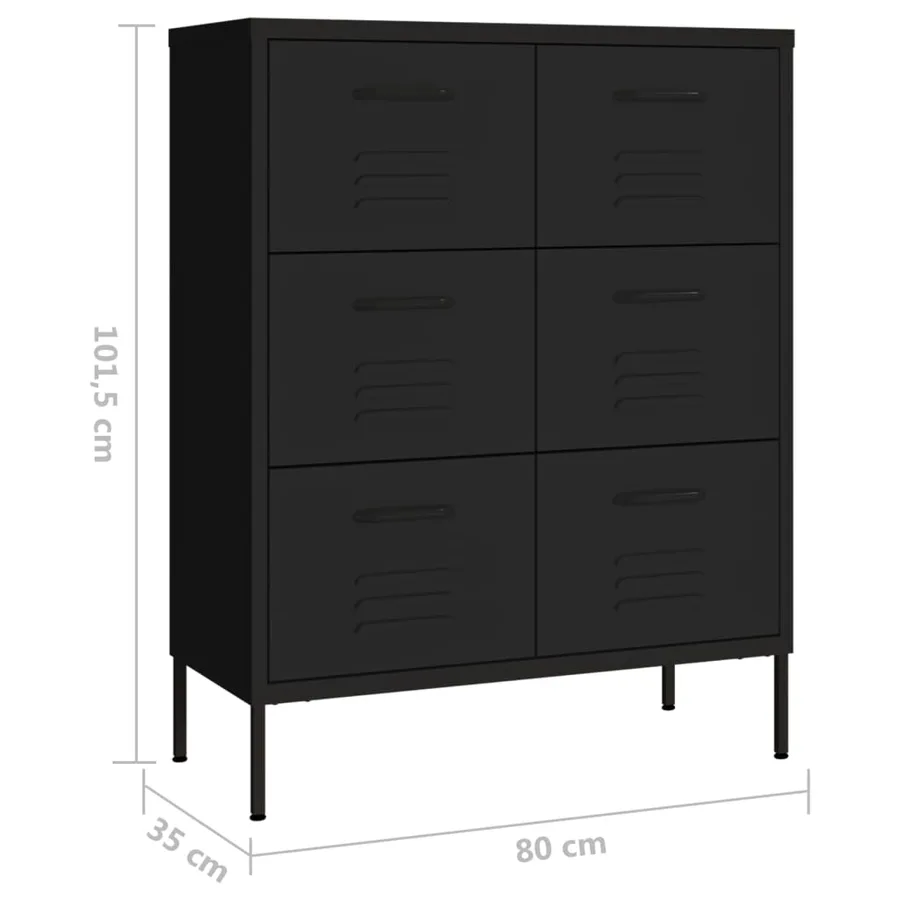 Armoire à tiroirs Noir 80x35x101,5 cm Acier - 9