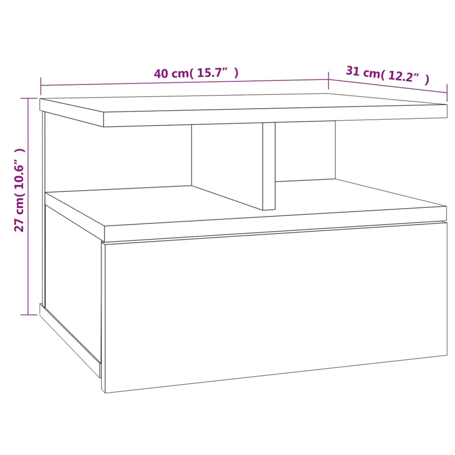 Table de chevet flottante Gris béton Bois d'ingénierie - 8