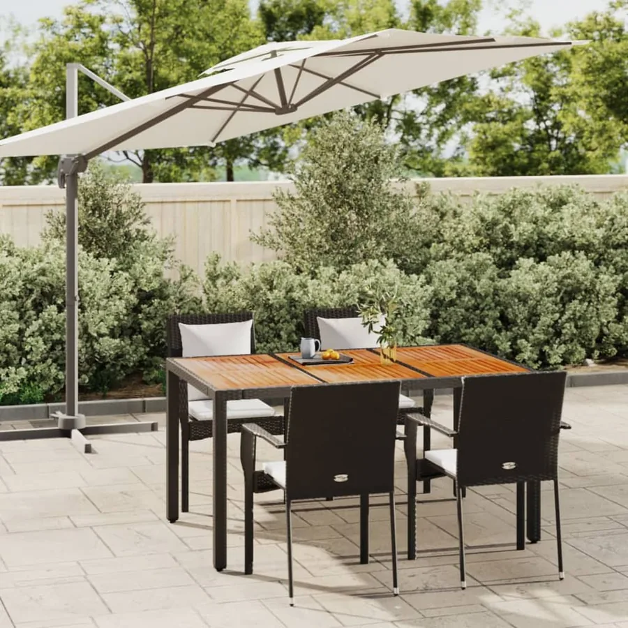 Ensemble à manger de jardin coussins 5pcs Noir Résine tressée