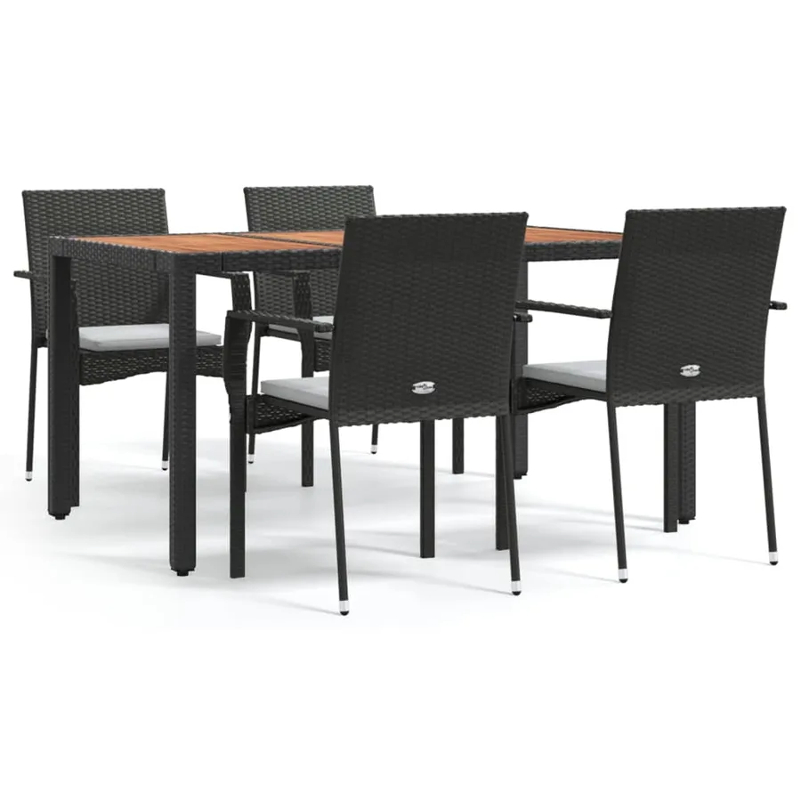 Ensemble à manger de jardin coussins 5pcs Noir Résine tressée - 2