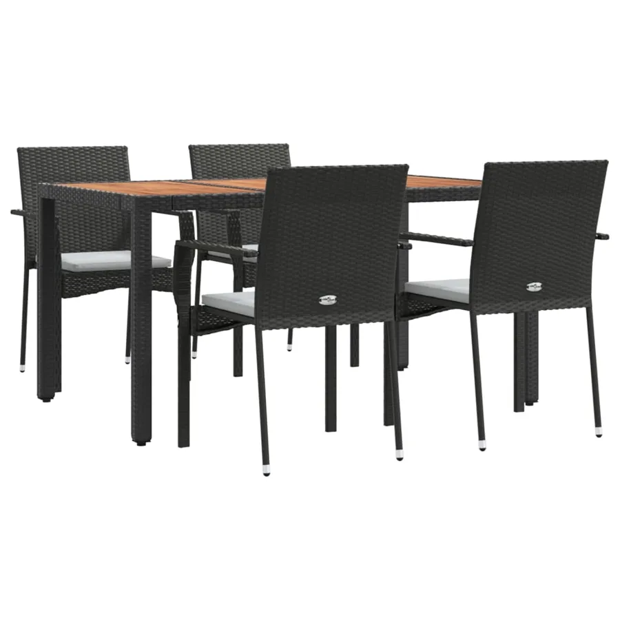 Ensemble à manger de jardin coussins 5pcs Noir Résine tressée - 3