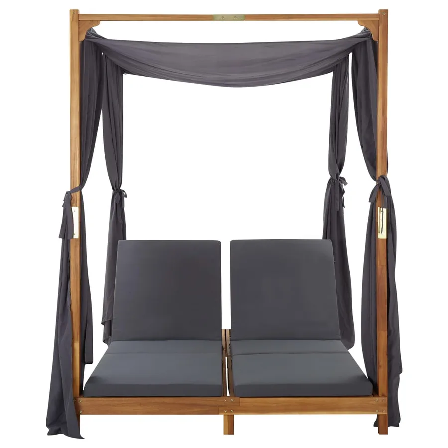 Chaise longue double avec rideaux et coussins Bois d'acacia - 4