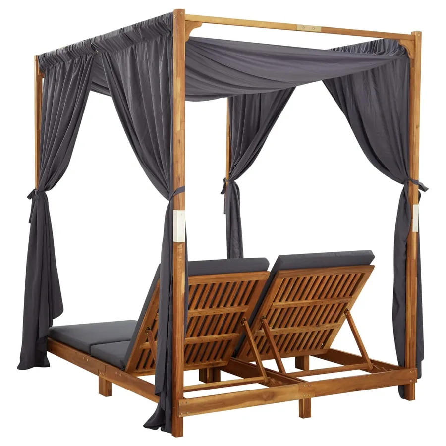 Chaise longue double avec rideaux et coussins Bois d'acacia - 7