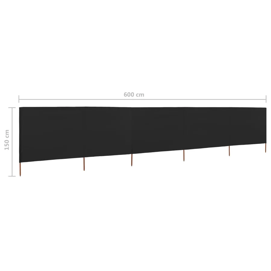 Paravent 5 panneaux Tissu 600 x 120 cm Noir - 6