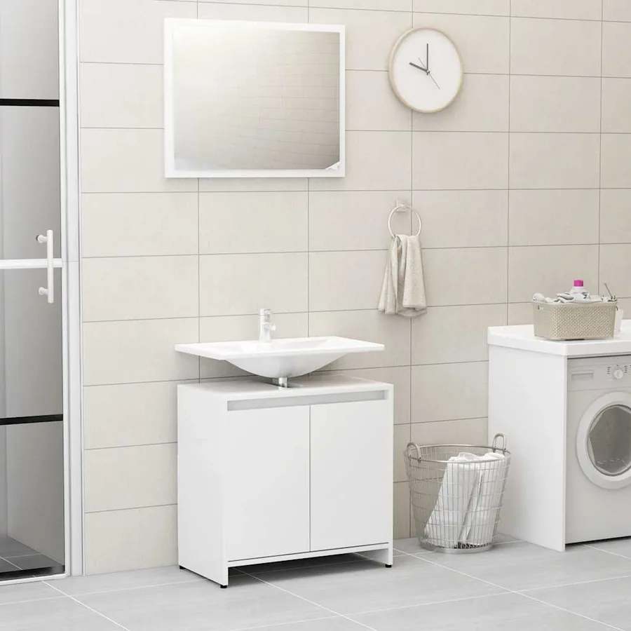 Meubles de salle de bain Blanc brillant Bois d'ingénierie