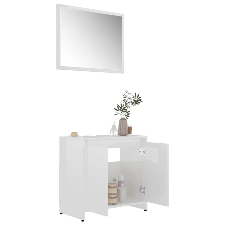 Meubles de salle de bain Blanc brillant Bois d'ingénierie - 3