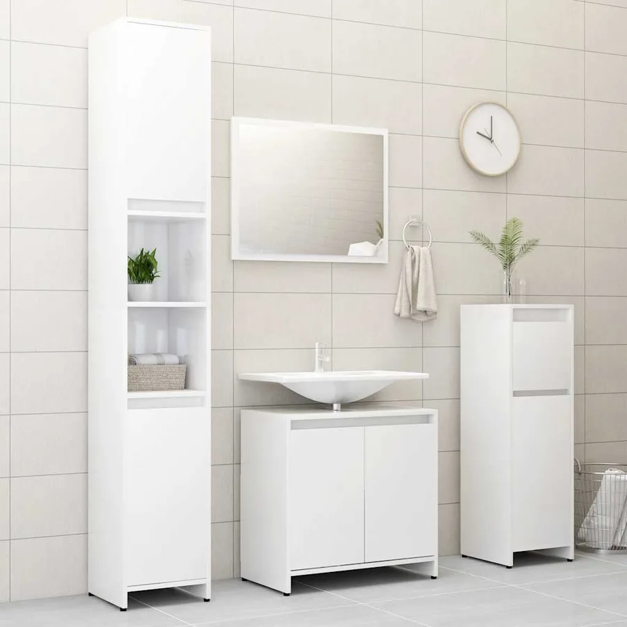 Meubles de salle de bain Blanc brillant Bois d'ingénierie - 8