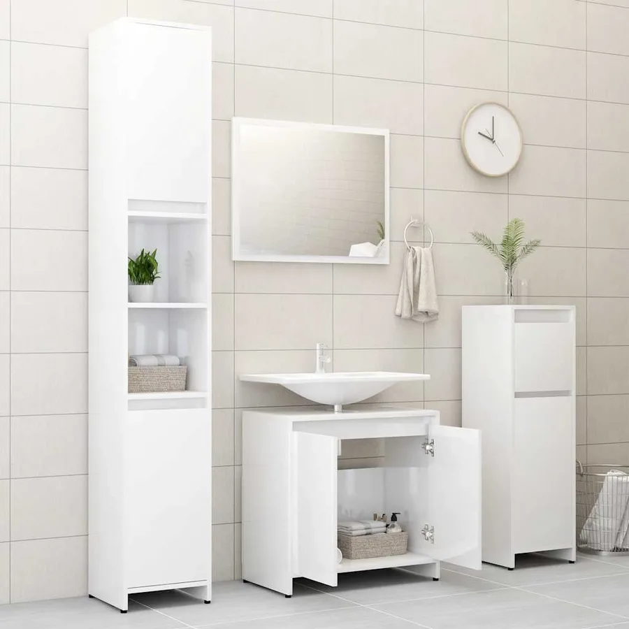 Meubles de salle de bain Blanc brillant Bois d'ingénierie - 9