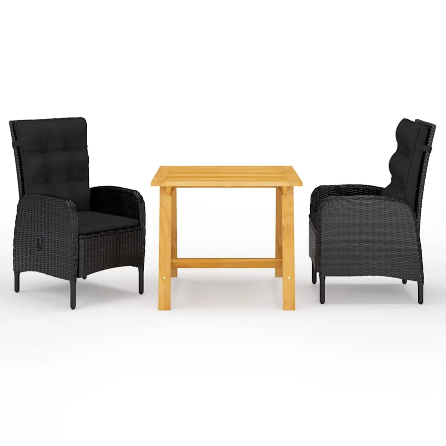 Ensemble à manger de jardin 3 pcs Noir