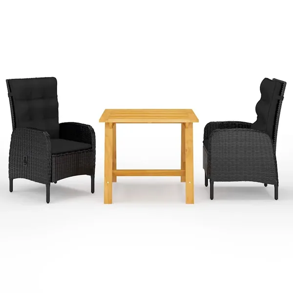Ensemble à manger de jardin 3 pcs Noir
