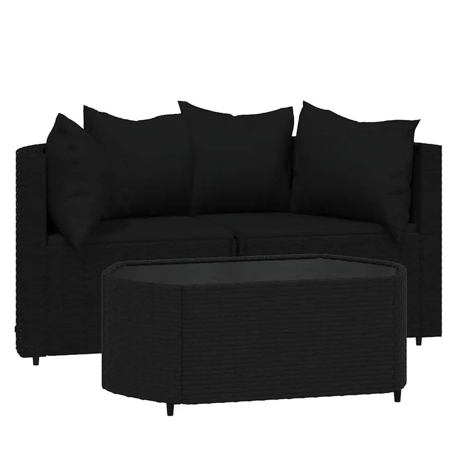 Salon de jardin 3 pcs avec coussins Noir Résine tressée - 2