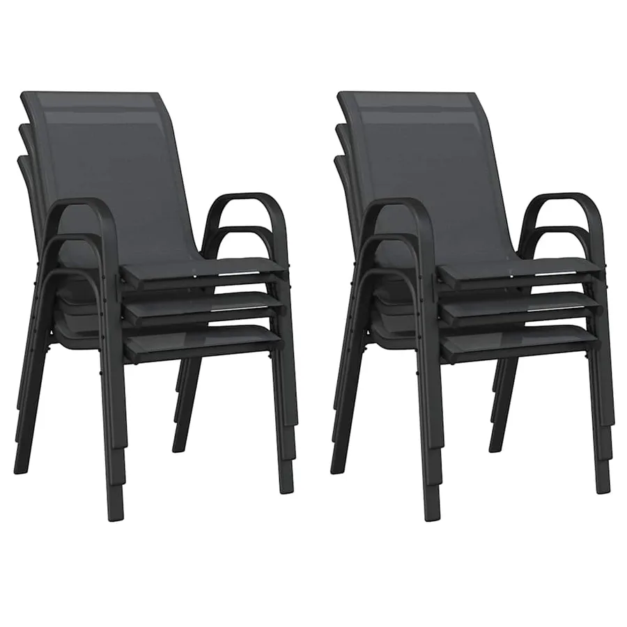 Chaises empilables de jardin lot de 6 Noir Tissu textilène - 8