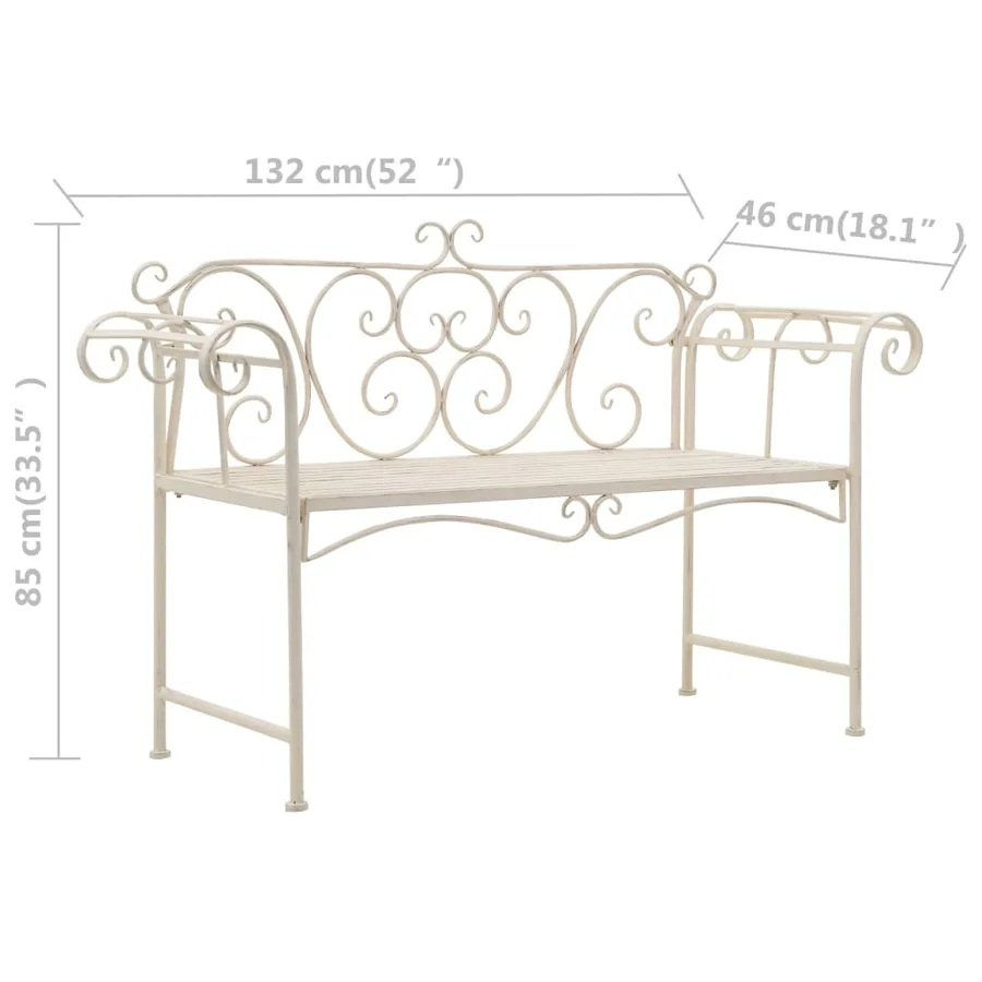Banc de jardin 132 cm Métal Antique Blanc - 7