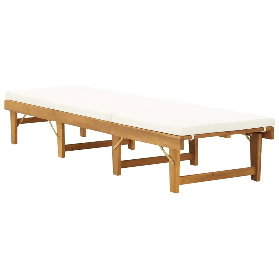 Chaise longue pliante avec coussin Bois d'acacia solide - 2