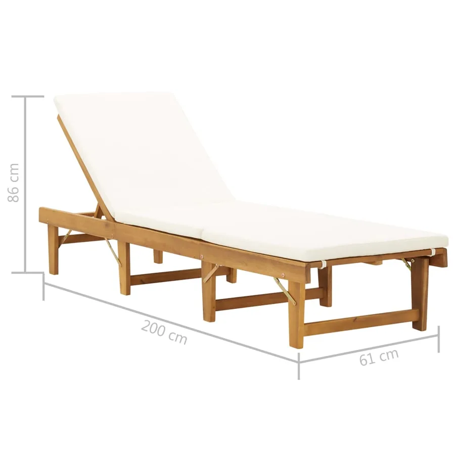 Chaise longue pliante avec coussin Bois d'acacia solide - 7