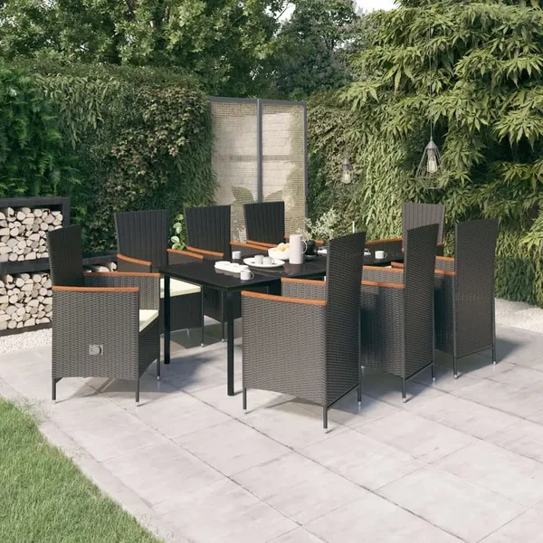 Ensemble à manger de jardin avec coussins 9 pcs noir