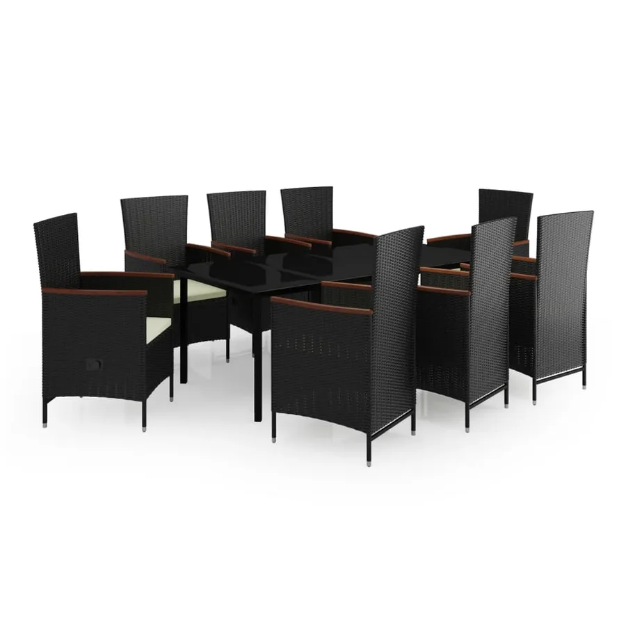 Ensemble à manger de jardin avec coussins 9 pcs noir - 2
