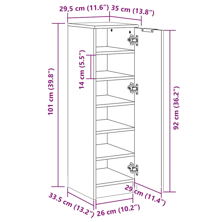 Armoire à chaussures Gris béton 30x35x100 cm Bois d'ingénierie - 9