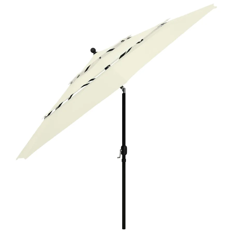 Parasol de jardin à 3 niveaux avec mât en aluminium sable 3,5 m - 3