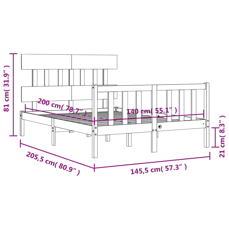 Cadre de lit sans matelas 140x200 cm bois massif de pin - 12