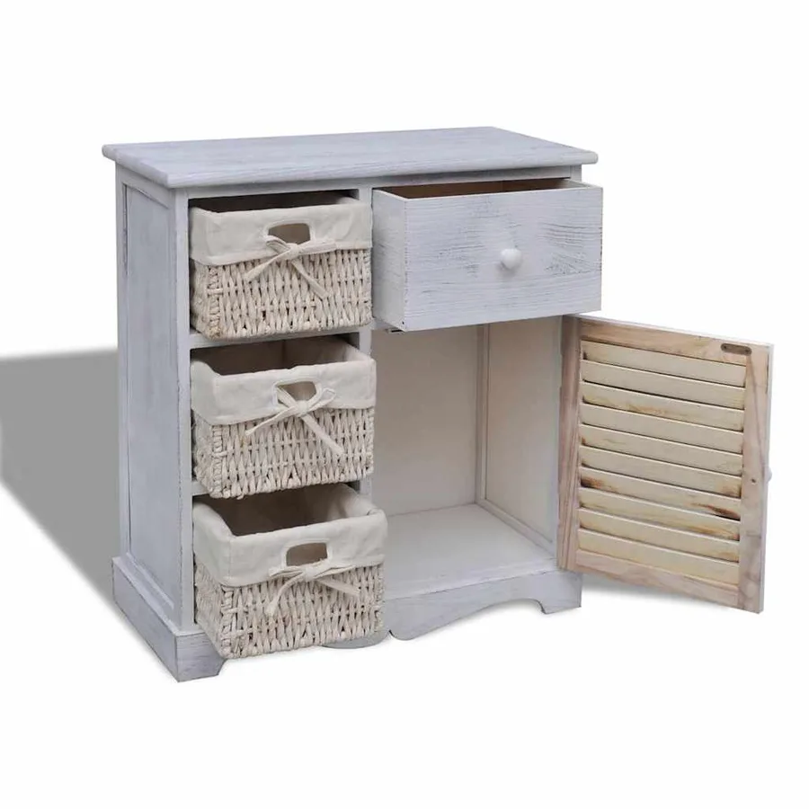 Armoire en bois 3 paniers gauches en tissage Blanc - 3