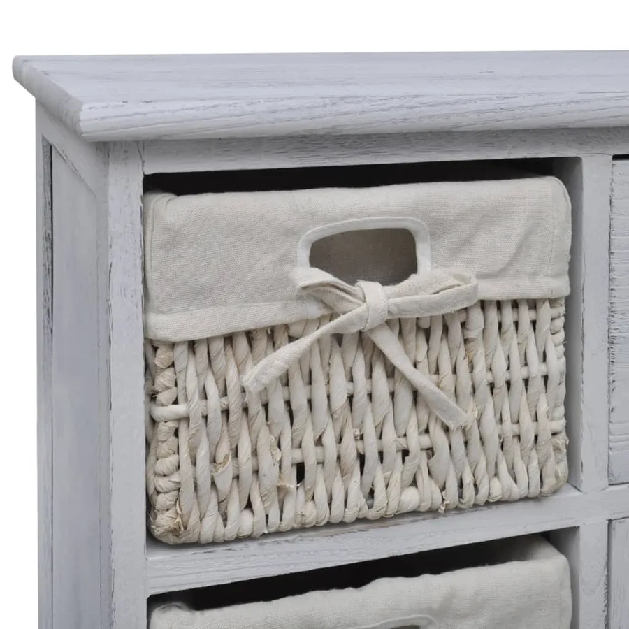Armoire en bois 3 paniers gauches en tissage Blanc - 4