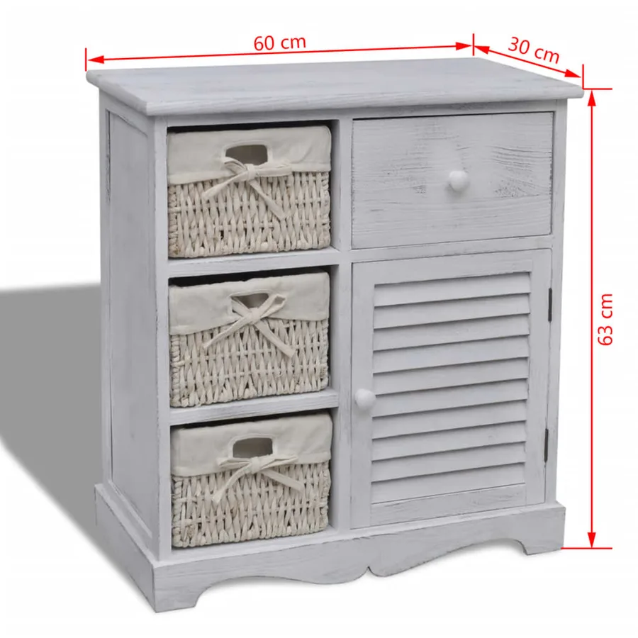 Armoire en bois 3 paniers gauches en tissage Blanc - 7