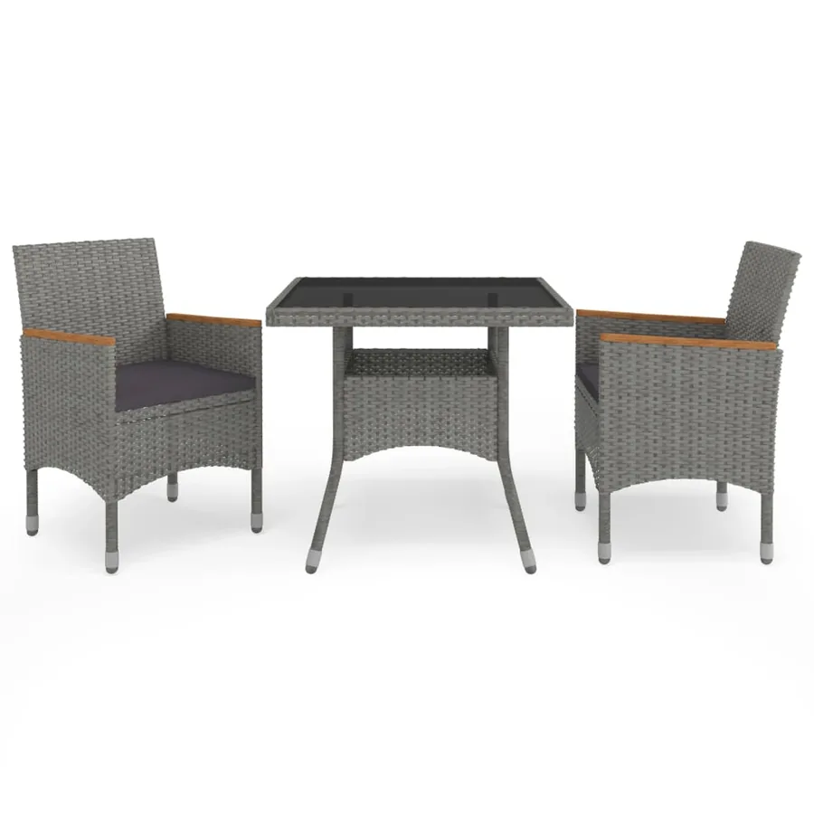 Ensemble à manger de jardin 3 pcs Gris Résine tressée et acacia