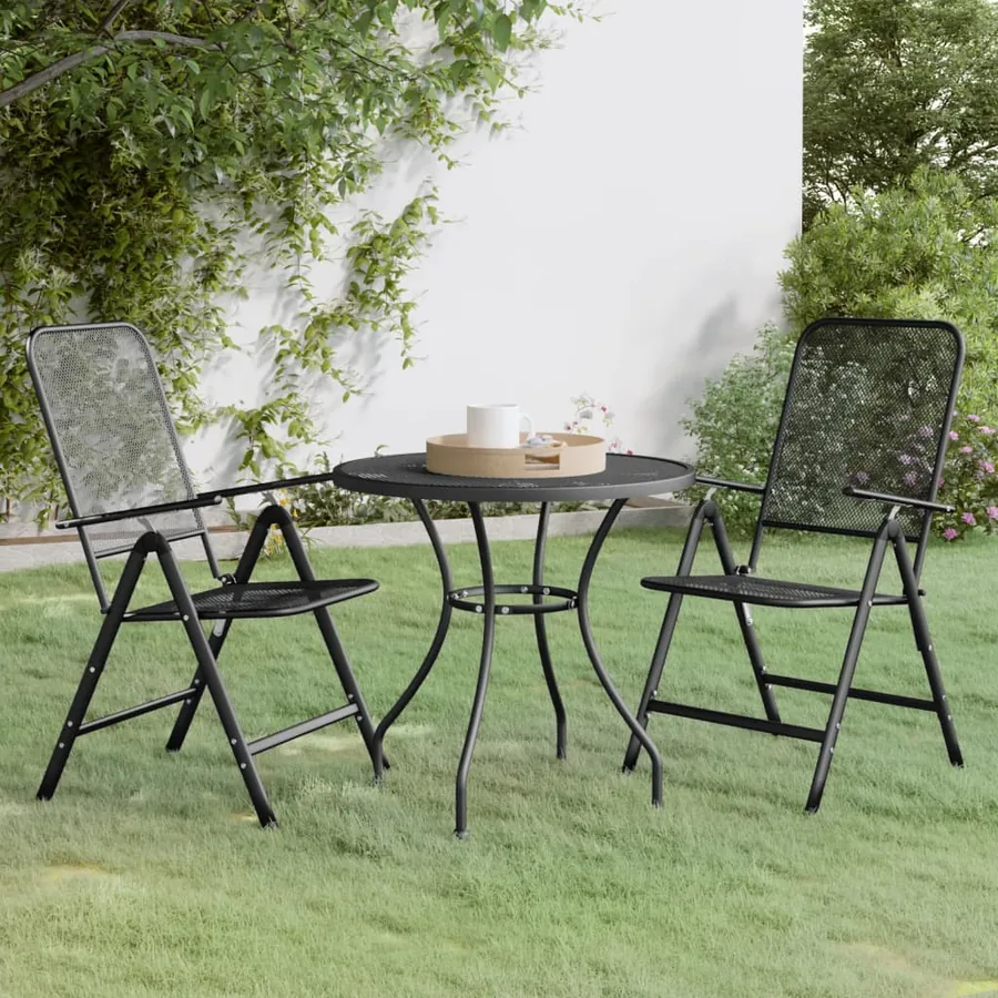Ensemble à manger de jardin 3 pcs Maille Métal Anthracite