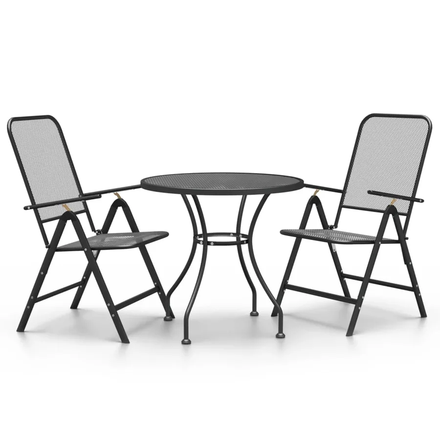 Ensemble à manger de jardin 3 pcs Maille Métal Anthracite - 2
