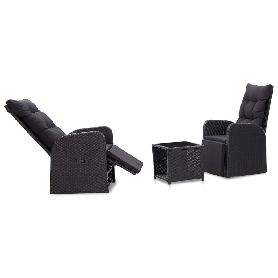 Ensemble de bistro 3 pcs avec coussins Résine tressée Noir