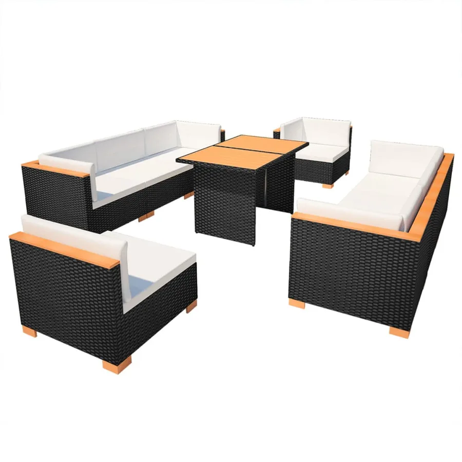 Salon de jardin 10 pcs avec coussins Résine tressée Noir - 2