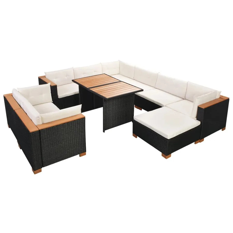 Salon de jardin 10 pcs avec coussins Résine tressée Noir - 3