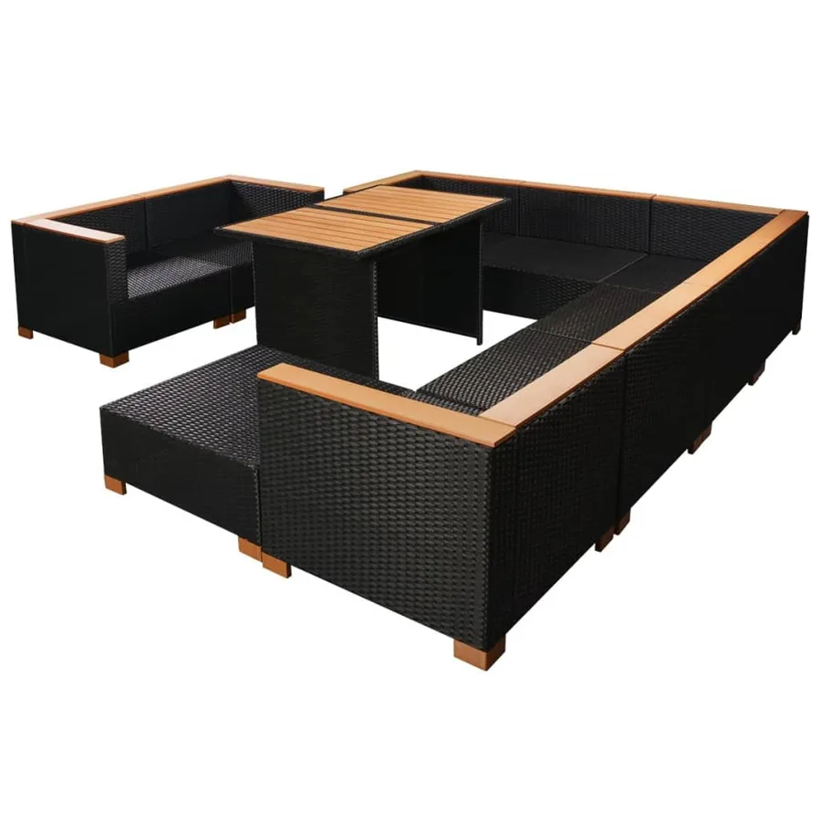 Salon de jardin 10 pcs avec coussins Résine tressée Noir - 4