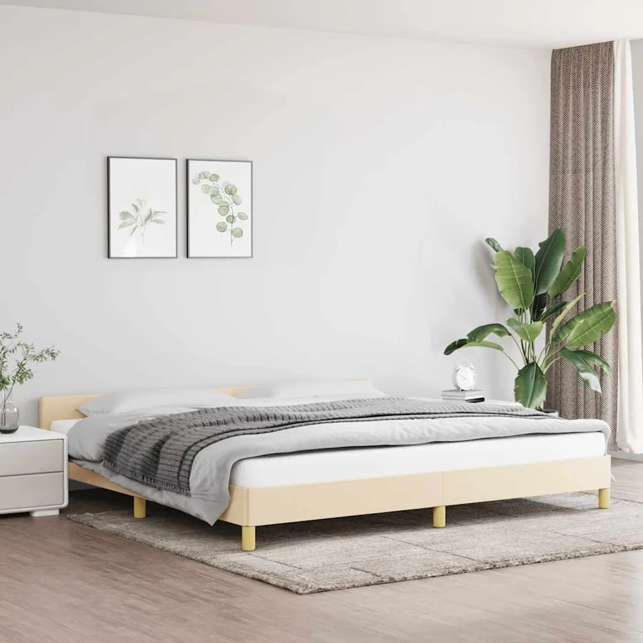 Cadre de lit sans matelas crème 200x200 cm tissu